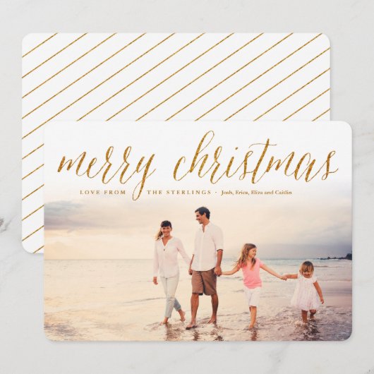 Gold Merry-kerstcadeaufotokaart voor feestdagen Feestdagenkaart (Voorkant / Achterkant)
