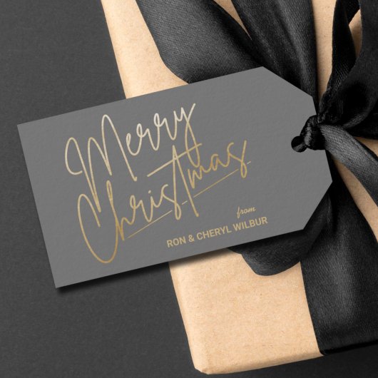 Gold Merry-kerstluxe grijs Cadeaulabel
