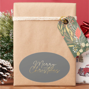 Gold Merry-kerstluxe grijs Ovale Sticker