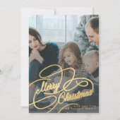 Gold Merry Kerstmis 5 fotocollage Feestdagenkaart (Voorkant)