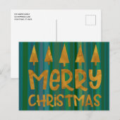Gold Merry kerstmis en bomen met groene strepen Briefkaart (Voorkant / Achterkant)