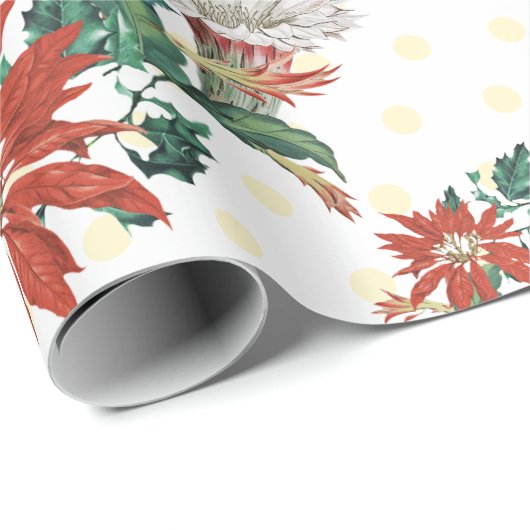 Gold Merry Kerstmis Floral Wreate met Poinsettia Cadeaupapier (Rol Hoek)