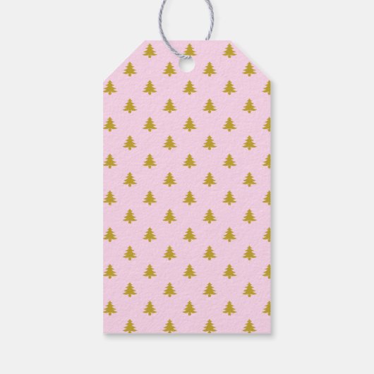 Gold Merry Kerstmis op Roze met kerstbomen Cadeaulabel (Achterkant)