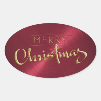 Gold Merry kerstrode Sticker met inscriptie look