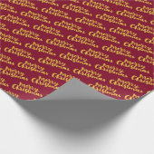 Gold Merry-kerstscript Calligrafie Burgundy Cadeaupapier (Hoek)