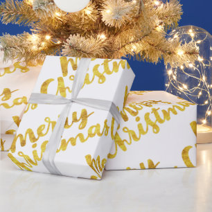 Gold Merry-kerstscript kalligrafie op White Cadeaupapier