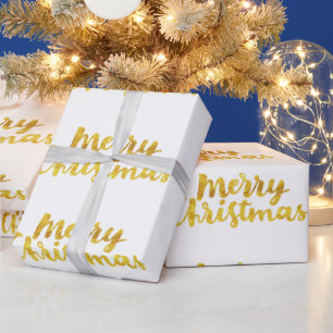 Gold Merry-kerstscript kalligrafie op wit Cadeaupapier