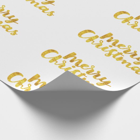 Gold Merry-kerstscript kalligrafie op wit Cadeaupapier (Hoek)