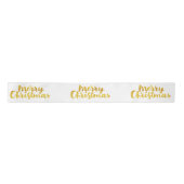 Gold Merry-kerstscript kalligrafie op wit Lint (Voorkant)