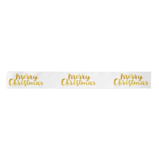 Gold Merry-kerstscript kalligrafie op wit Lint (Voorkant)