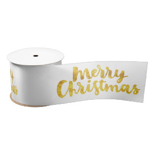 Gold Merry-kerstscript kalligrafie op wit Lint