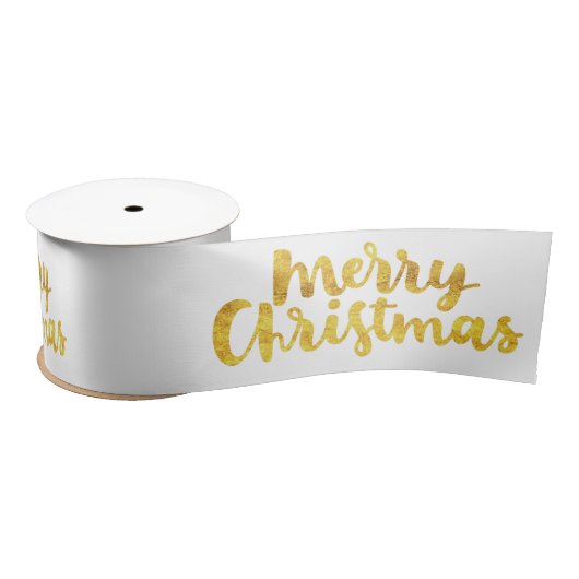 Gold Merry-kerstscript kalligrafie op wit Lint (Spoel)