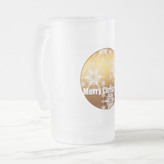 Gold Merry-kerstsnowflakes, bevroren G-Mok Matglas Bierpul (Voorkant links)