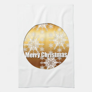 Gold Merry-kerstsnowflakes keukenhanddoeken