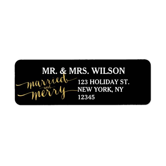 Gold Merry & Married Holiday Return Adres Label (Voorkant)