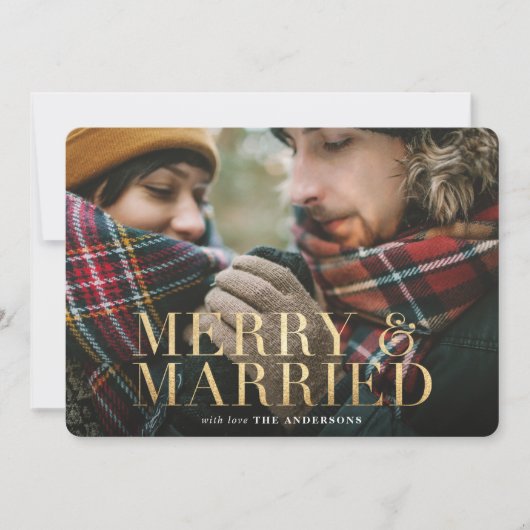 Gold Merry & Married rouge plaid carte photo (Devant)