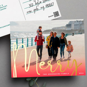 GOLD Merry   Rode gradiënt Happy kerstfoto Folie Feestdagen Briefkaart