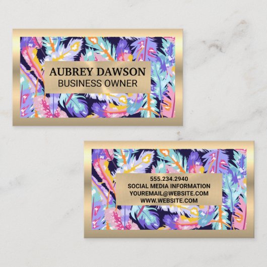 Gold Metal | Boho Feathers Visitekaartje (Voorkant / Achterkant)