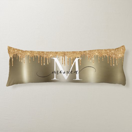 Gold Metal Glitter Drivers Monogram Naam Lichaamskussen (Voorkant)