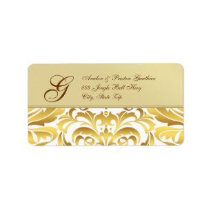 Gold Metal Gold Damask-Adresetiketten voor kerstmi Etiket