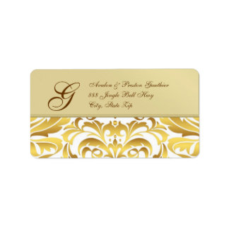Gold Metal Gold Damask Étiquettes de adresse de No