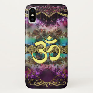 Gold Metal OM-Symbool op Fractal Tapestry iPhone X Hoesje