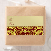 Gold Metal Red Damask Christmas Cadeau Étiquette (En situation)
