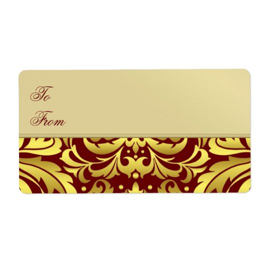 Gold Metal Red Damask Christmas Cadeau Étiquette (Devant)
