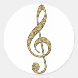 Gold Metal Treble Clef Ronde Sticker