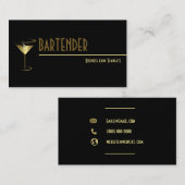 Gold Metallic Cocktail Logo Bartender Visitekaartje (Voorkant / Achterkant)