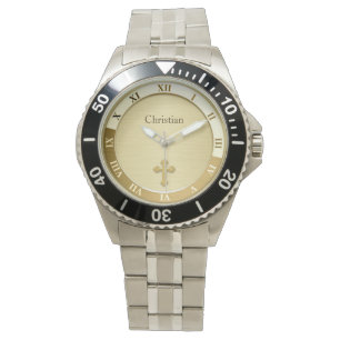 Gold Metallic Cross Name Sjabloon Horloge