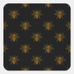 Gold Metallic Foil bijen op zwart Vierkante Sticker