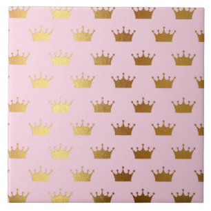 Gold Metallic Folie Crown Crowns Pink Royal Modern Tegeltje