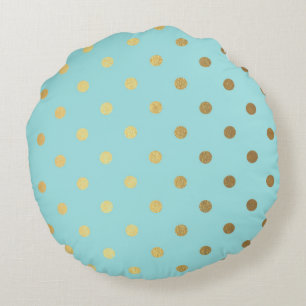 Gold Metallic Folie Polka Dots Blauwgroen Aqua Mod Rond Kussen