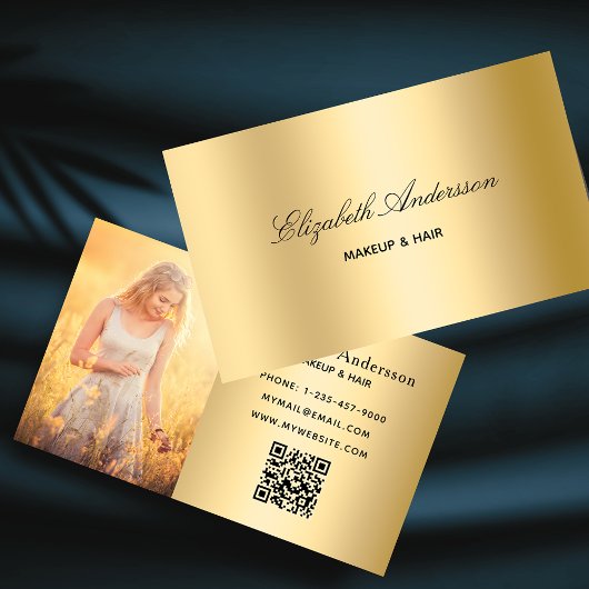 Gold metallic foto qr code elegant visitekaartje