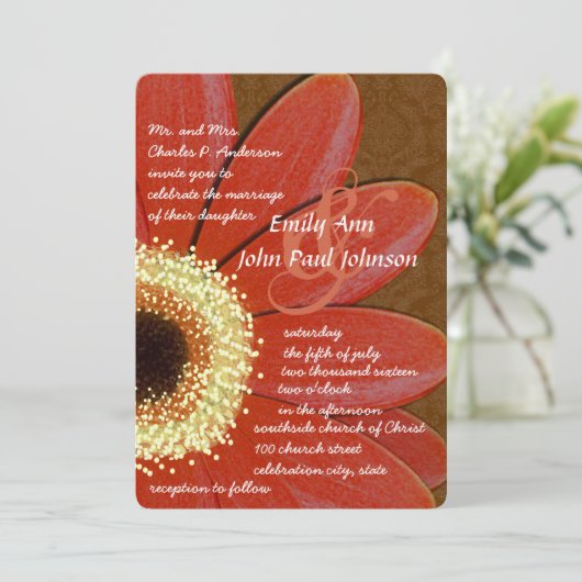 Gold Metallic Gerber Daisy Faire-part de mariage (Debout devant)