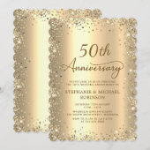 Gold Metallic Glitter 50th Wedding Anniversary Kaart (Voorkant / Achterkant)