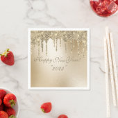 Gold Metallic Glitter Drip Elegant Happy Nieuwjaar Servet (Insitu)