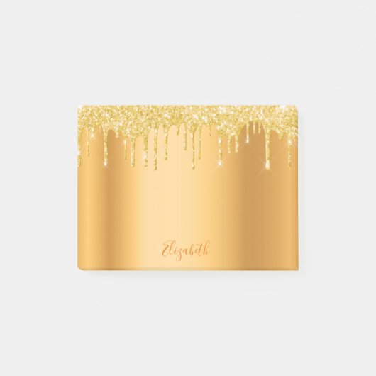 Gold metallic glitter druppelt naamscript in post-it® notes (Voorkant)