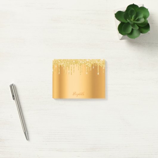 Gold metallic glitter druppelt naamscript in post-it® notes (Kantoor)