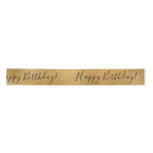 Gold Metallic Happy Birthday Script Modern Satin R Lint (Voorkant)
