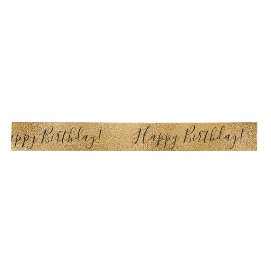 Gold Metallic Happy Birthday Script Modern Satin R Lint (Voorkant)
