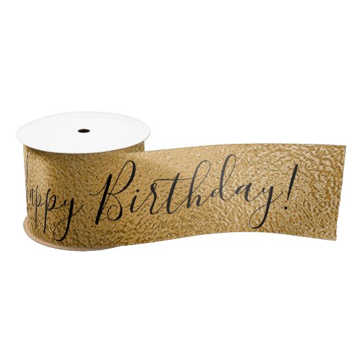 Gold Metallic Happy Birthday Script Modern Satin R Lint (Spoel)
