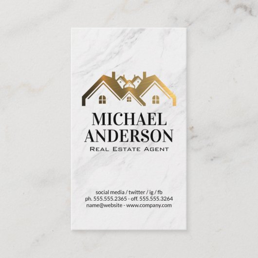 Gold Metallic House Logo | Marmer Visitekaartje (Voorkant)