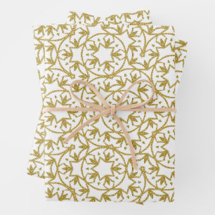 Gold Metallic kerststaren Pattern Yellow Inpakpapier Vel