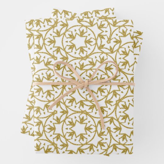 Gold Metallic kerststaren Pattern Yellow Inpakpapier Vel (In situ)