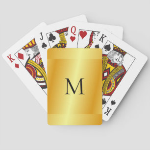 Gold Metallic look Sjabloon Monogram Naam Modern Pokerkaarten