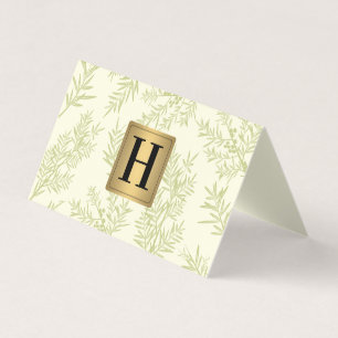 Gold Metallic Monogram Juniper Branch Visitekaartjes