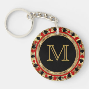 Gold Metallic Poker Design Monogram Sleutelhange Sleutelhanger