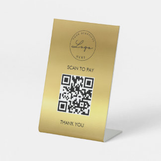 Gold Metallic scan me QR Code Logo Reclamebord Met Voetstuk